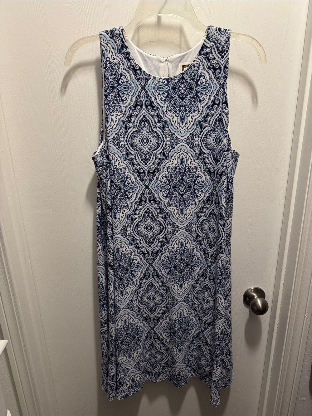 Anne Klein Navy & White Printed Sleeveless Midi Dress